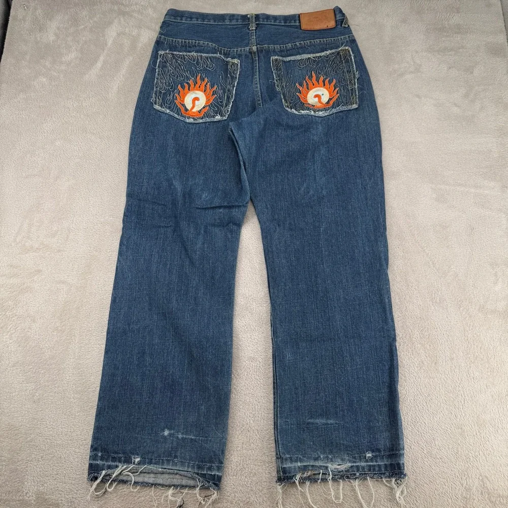 Vintage Y2K Stone Touch Jeans Mens 36x32 Preowned Blue Denim Raw Hem‎ Streetwear
